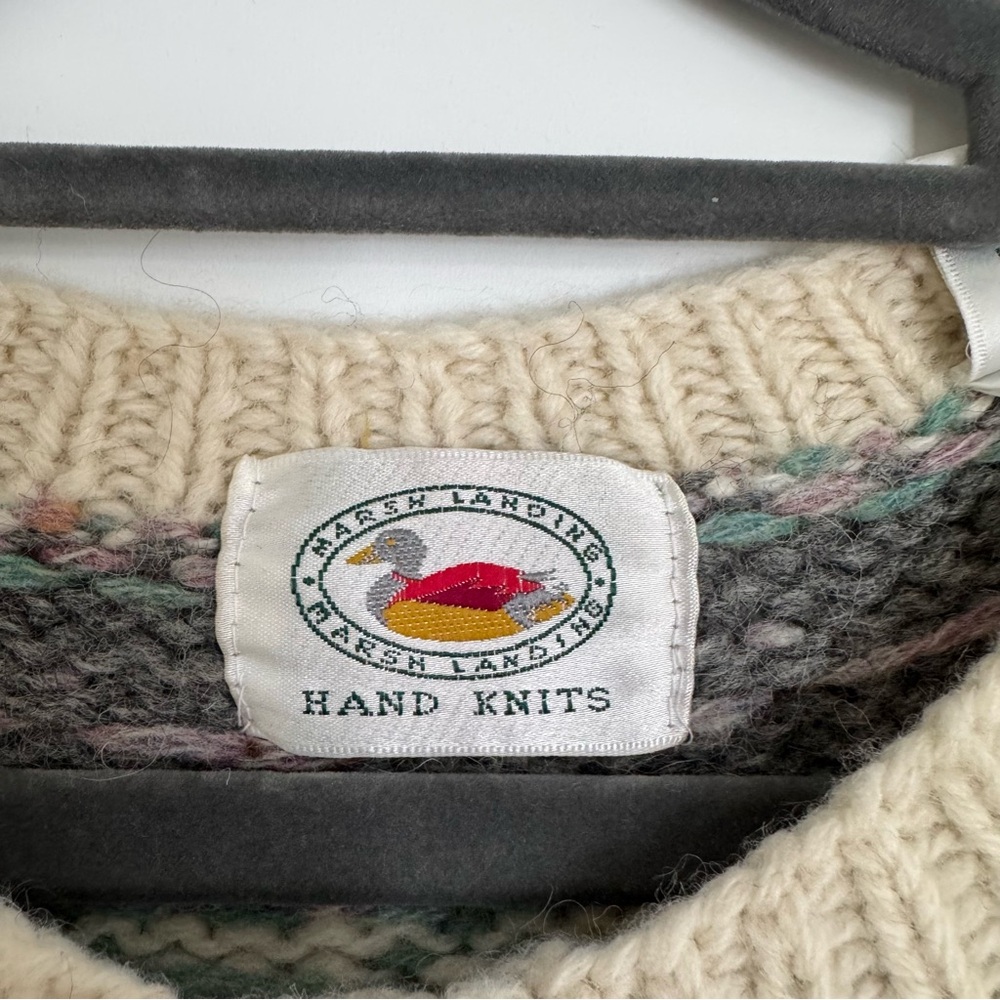 Vintage Marsh Landing Shetland Wool Heavyknit Cardigan Sweater Beige Large - Picture 10 of 15